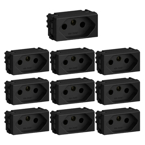 Kit C/10 Módulos Tomada 2p+t 10a/250v Weg Refinatto Preto