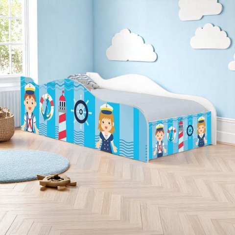 Cama Solteiro Infantil Capitão Marinhos Meninos MDF Branco Casah