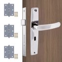 Ver imagem 1 de Fechadura para Porta Interna Aço Inox Polido Cromado + Dobradiças Aço Zincado Pino Bola