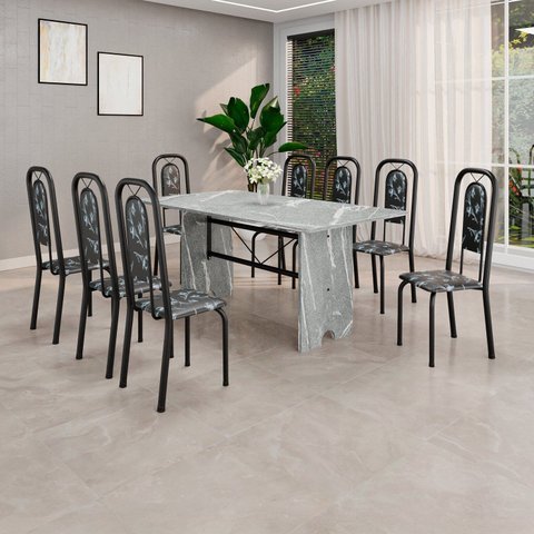 Conjunto Sala de Jantar com 8 Cadeiras Lara Preto