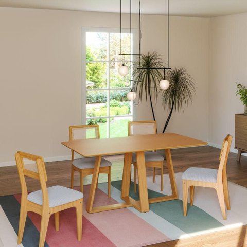 Mesa de Jantar TM91 6 Lugares Retangular 100% MDF Carvalho Rose Dalla Costa Móveis