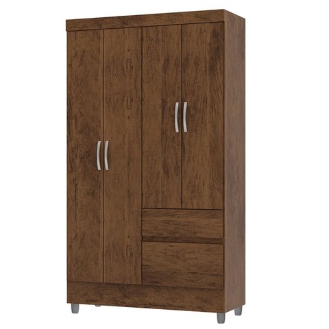 Guarda Roupa Solteiro 103cm 4 Portas Mayra Imbuia Rústico V02 - Mpozenato