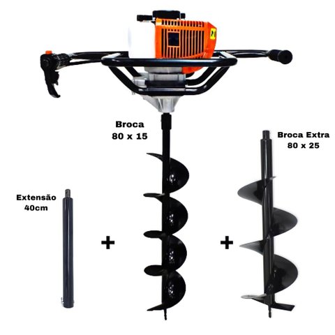 KIT Perfurador de Solo Vulcan VPS520-S com Broca 80x15cm + Broca Extra 80x25cm + Extensão 40cm
