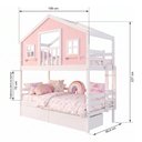 Ver imagem 3 de Beliche Infantil Casinha Dos Sonhos com Varanda 02 Gavetas Madeira Maciça Rosa/ Branco Megamobilia