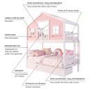 Ver imagem 4 de Beliche Infantil Casinha Dos Sonhos com Varanda 02 Gavetas Madeira Maciça Rosa/ Branco Megamobilia