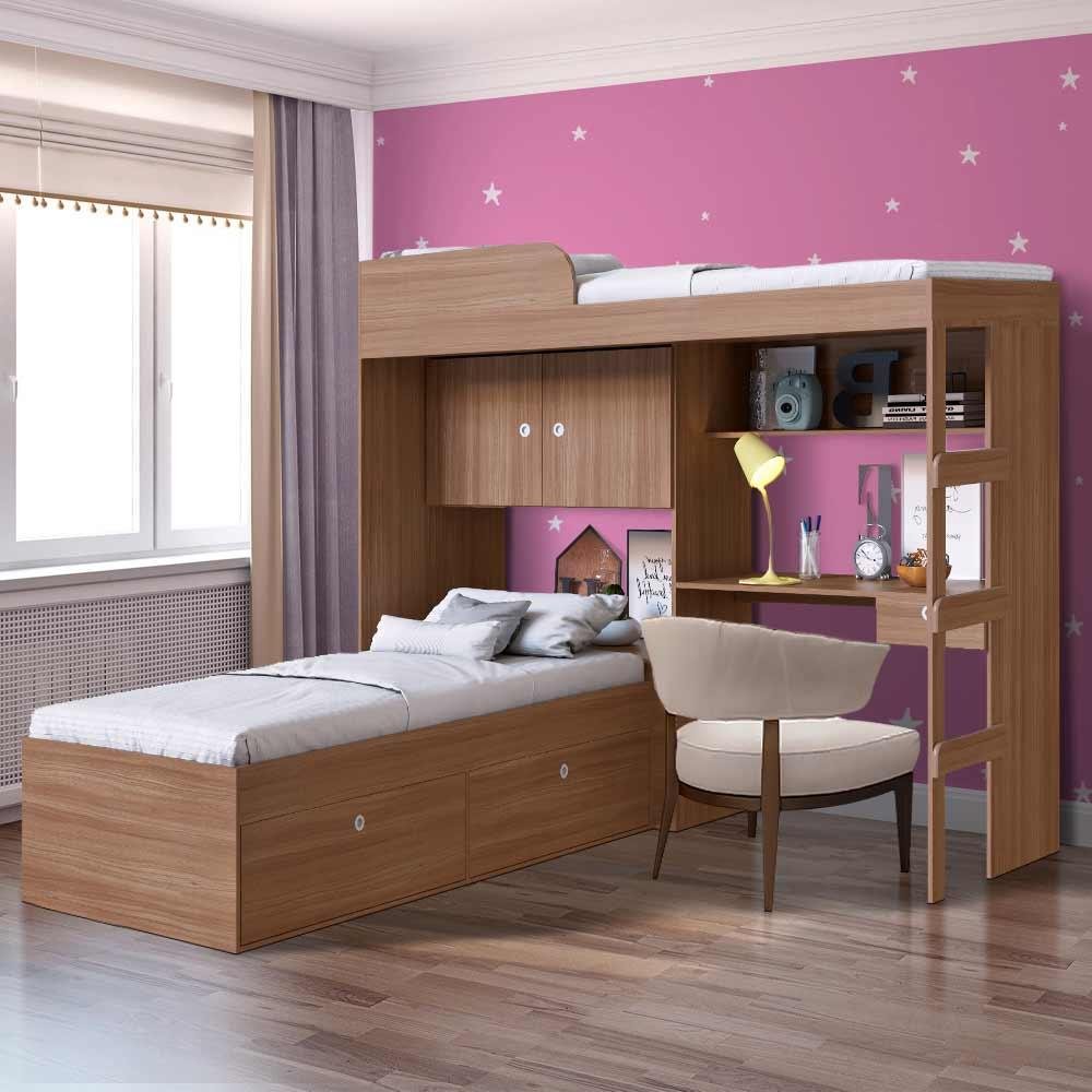 Quarto Planejado Solteiro com 2 Camas e Escrivaninha Montana Boroão ...