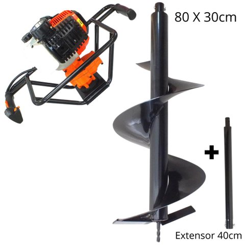 Perfurador de Solo Vulcan VPS520 Broca 80x30cm + Extensor de 40cm Potente Ideal Para Agricultura