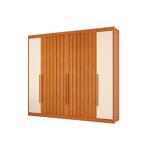 Guarda Roupa Casal 6 Portas 4 Ripadas e 8 Gavetas Grécia Cinamomo/off White - Conquista