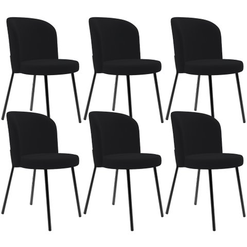 Kit 6 Cadeiras Sala de Jantar Estofada Gavi L02 Suede Preto - Lyam Decor
