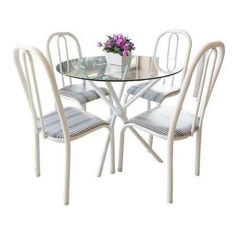 Conjunto Mesa Munique de jantar de cozinha redonda vidro 90cm com 4 cadeiras