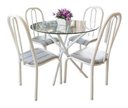 Ver imagem 1 de Conjunto Mesa Munique de jantar de cozinha redonda vidro 90cm com 4 cadeiras
