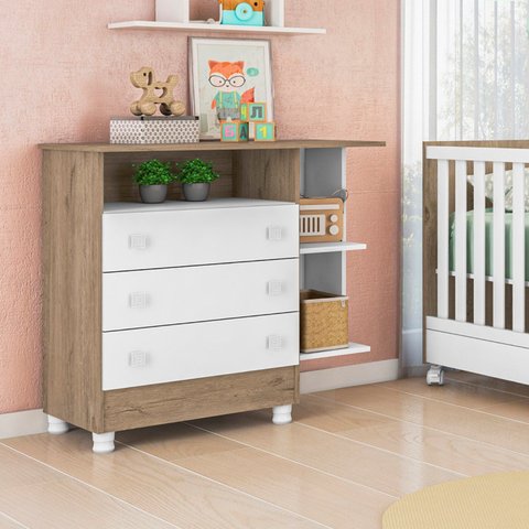 Cômoda 3 Gavetas C/ Nicho Doce Sonho Qmovi