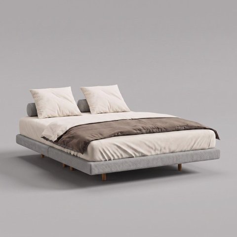 Cama Box King Osaka Flutuante Estilo Japonesa 193x203 Base Estofada Linho Cinza - Desk Design