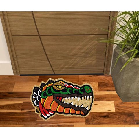 Tapete Capacho Decorativo Crocodilo, Jacaré no Formato, Decoração para Quarto, Porta, Sala, Cozinhas