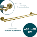 Ver imagem 3 de Suporte Porta Toalha Duplo Dourado Brilhoso Toalheiro 60cm Aço Inox Acessorio Parede Banheiro Luxo