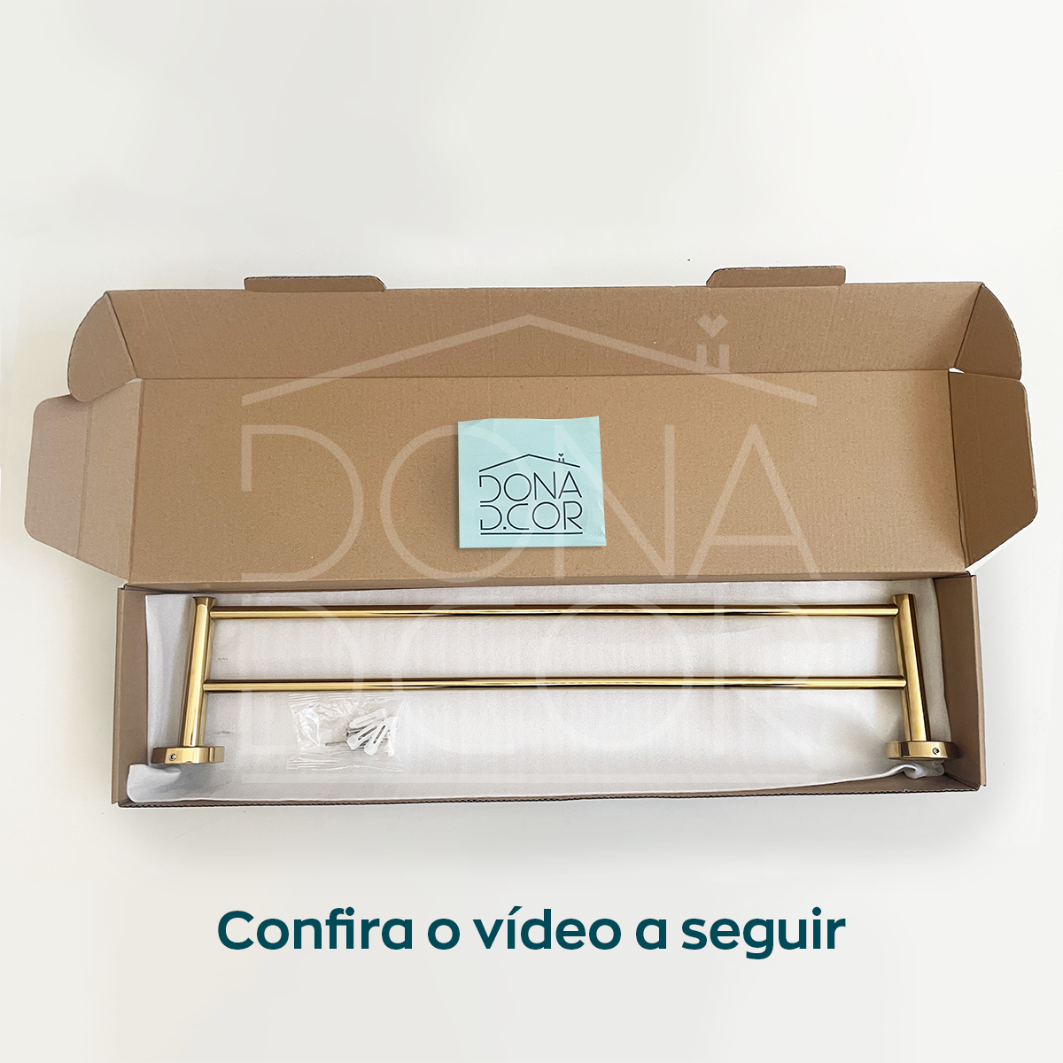 Suporte Porta Toalha Duplo Dourado Brilhoso Toalheiro 60cm Aço Inox Acessorio Parede Banheiro Luxo - 5