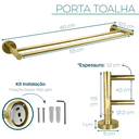 Ver imagem 4 de Suporte Porta Toalha Duplo Dourado Brilhoso Toalheiro 60cm Aço Inox Acessorio Parede Banheiro Luxo