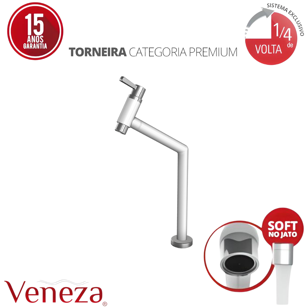 Torneira Lavatório Mesa Bica Alta Jato Soft Linha Veneza Cor Branco e Cromado Durín - 3