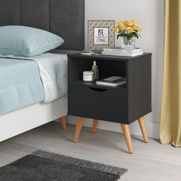 Mesa de Cabeceira Fox Luxo 1 Gaveta Pés Retro - Preto/nature - 1
