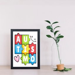 Quadro Autismo - Quebra Cabeça 24x18cm:moldura Branca - 1