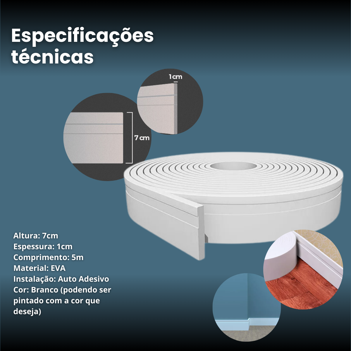 Rodapé Autocolante Eva Flexível 7cm X 5m Lavável Fácil Instalação - 4