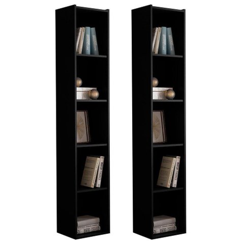 Kit 2 Estantes Livreiro Multiuso Janaína 5 Nichos Preto