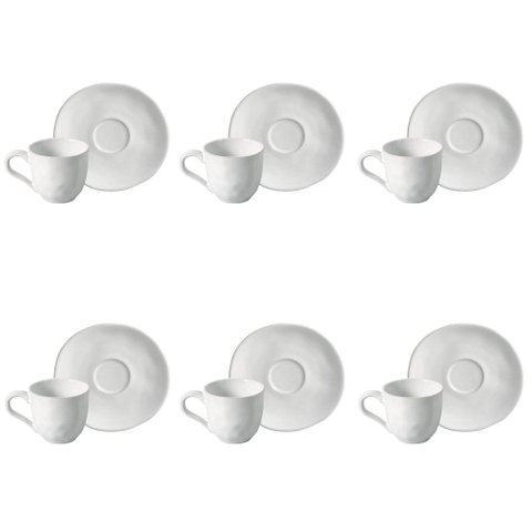 Conjunto de Xícara de Cafezinho com Pires 06 Peças Orgânico New White Porto Brasil