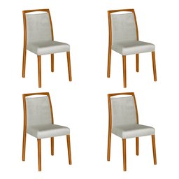 Kit 4 Cadeiras de Jantar Estofadas Jade Linho Cinza Base Madeira Maciça Mel - 1
