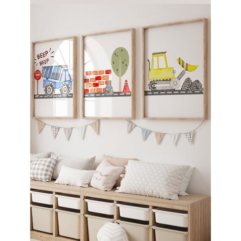 Kit 3 Quadros Decorativos Infantil Carros No4