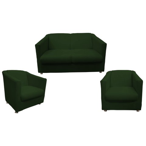 Kit Namoradeira + 2 Poltronas Decorativa Biane Suede Verde Pés Cromado Ms Decor