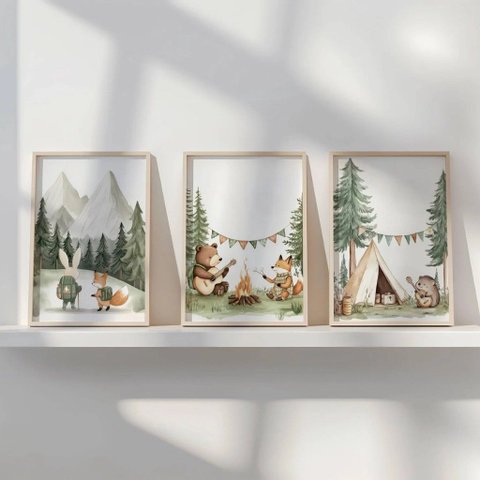 Kit 3 Quadros Decorativos Infantil | Natureza - Floresta Encantada NO2 - 40x60 - Moldura Madeira