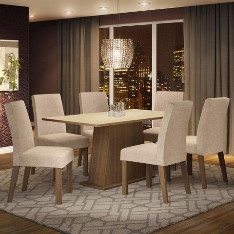Conjunto Sala de Jantar Mesa Tampo de Madeira 6 Cadeiras Luciana Madesa