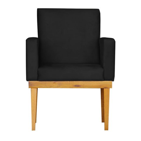 Poltrona Bella Luxo Base de Madeira Maciça Recepção - Suede Preto