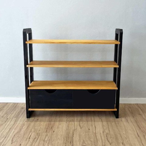 Aparador Linea Ample Moderno 2 Gavetas Madeira Maciça 100cm Nozes e Preto Artfactory Design