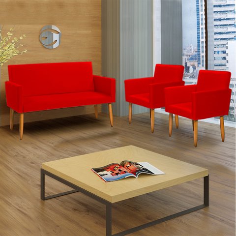 Kit Namoradeira Decorativa Para Sala Nina + 2 Poltronas Para Recepção Manicure Suede