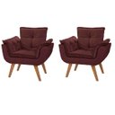Ver imagem 1 de Kit 2 Poltronas Decorativas Opalla Suede Marsala Pés Palito Caramelo para Sala de Estar Luxo - Bela