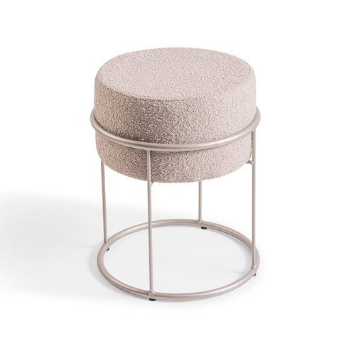 Puff Austen Base Aço Champagne / Tecido Off White