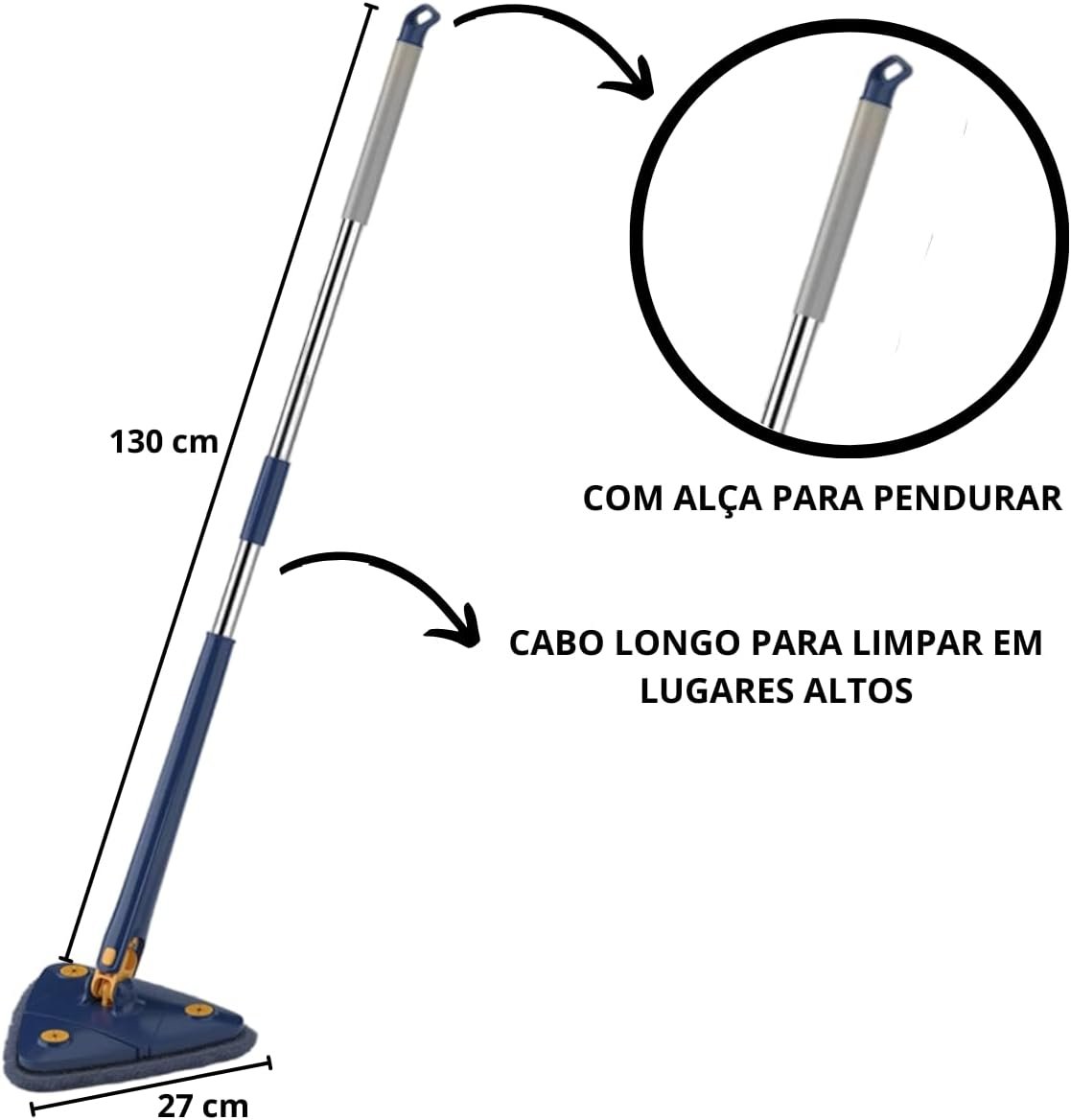 Esfregão Mop de Limpeza Triangular Ajustável Giratório 360° - 6