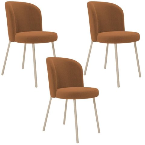 Kit 03 Cadeiras para Sala de Jantar Cozinha Estofada Gavi Arena L02 Bouclê Terracota - Lyam Decor