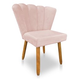 Cadeira Poltrona Flor Veludo Pés Palito Castanho - Pallazio Rosa Bebê - 1