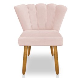 Cadeira Poltrona Flor Veludo Pés Palito Castanho - Pallazio Rosa Bebê - 3