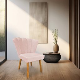 Cadeira Poltrona Flor Veludo Pés Palito Castanho - Pallazio Rosa Bebê - 2