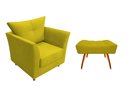 Ver imagem 1 de Kit Poltrona Decorativa Isis + Puff Retangular Couro Amarelo Pés Madeira Mz Decor