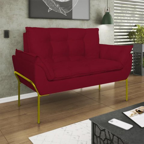 Poltrona Sofá Luxo Base Metal Dourado Recepção Escritório Cor:vermelho