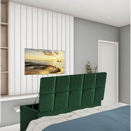 Kit Painel Cabeceira Estofada e Calçadeira Baú Recamier Turquia 100cm Solteiro Suede Verde Musgo - A - 2