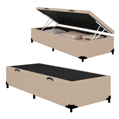 Cama Box com Baú Solteiro Royal Sleep Suede Bege 88cm