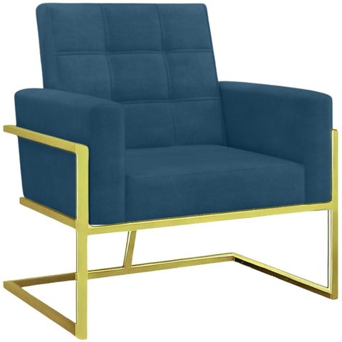 Poltrona Decorativa Base de Ferro Dourada Tecido Suede para Sala de Estar - Moblan Decor