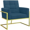 Ver imagem 1 de Poltrona Decorativa Base de Ferro Dourada Tecido Suede para Sala de Estar - Moblan Decor