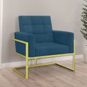 Ver imagem 2 de Poltrona Decorativa Base de Ferro Dourada Tecido Suede para Sala de Estar - Moblan Decor