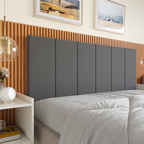 Cabeceira Casal Lisa Suede Espuma Premium Modulada Estofada Quarto Cama - Cinza